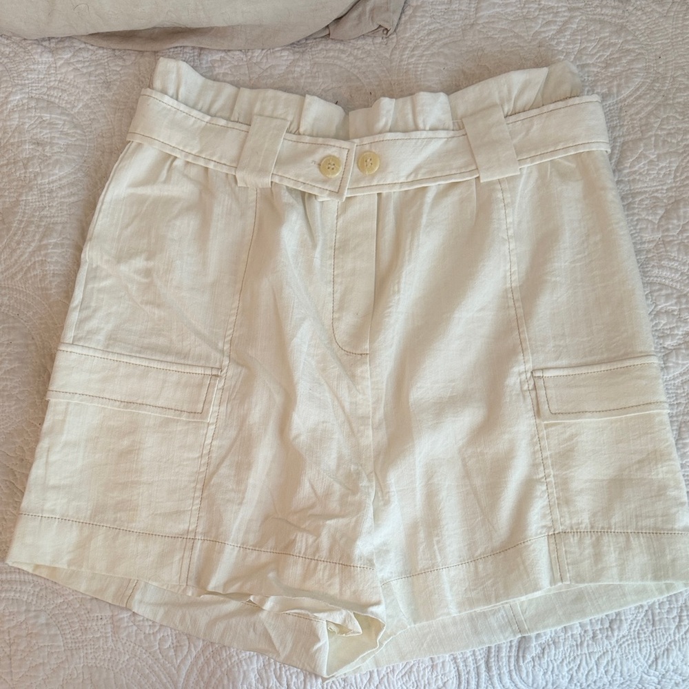 Moon river High-Rise Cream Utility Cotton Shorts
